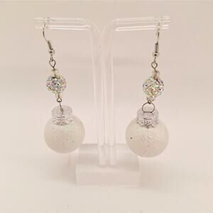 Christmas Ornament Earrings White Sparkle Ball AB Shambala Bead